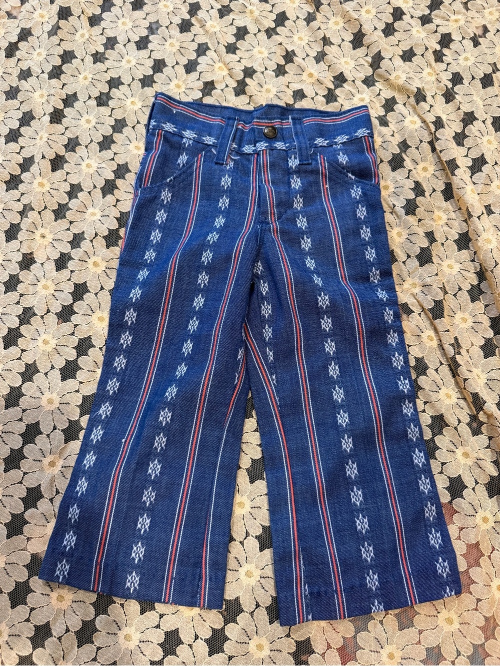 1970s Blue Striped Pattern Jeans
